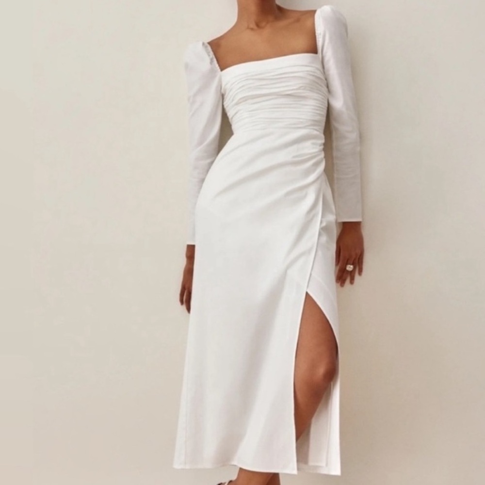 SOLD Reformation White Puff Sleeve Sheath Dress